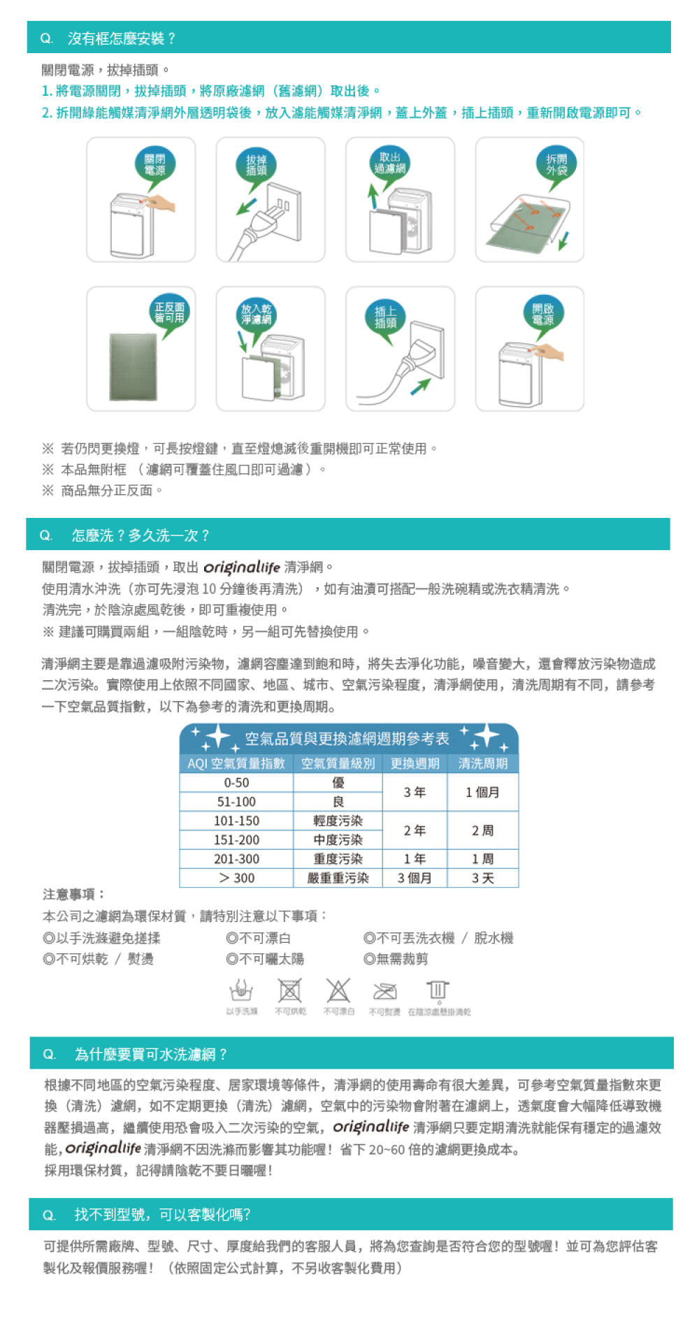 適用AC1210/2/6/8、AC1380/2、AC2726、FY1417 取代前置/活性碳【Original Life沅瑢】長效可水洗 空氣清新機濾網